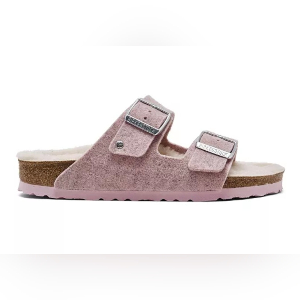 Birkenstock Arizona River Wool Sherling Soft Pink Slippers